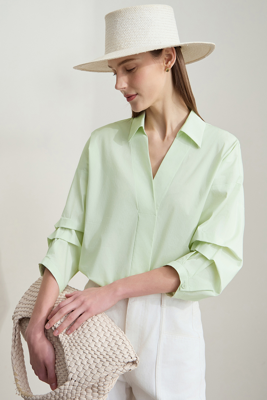 Pleated 3/4 Sleeve Shirt