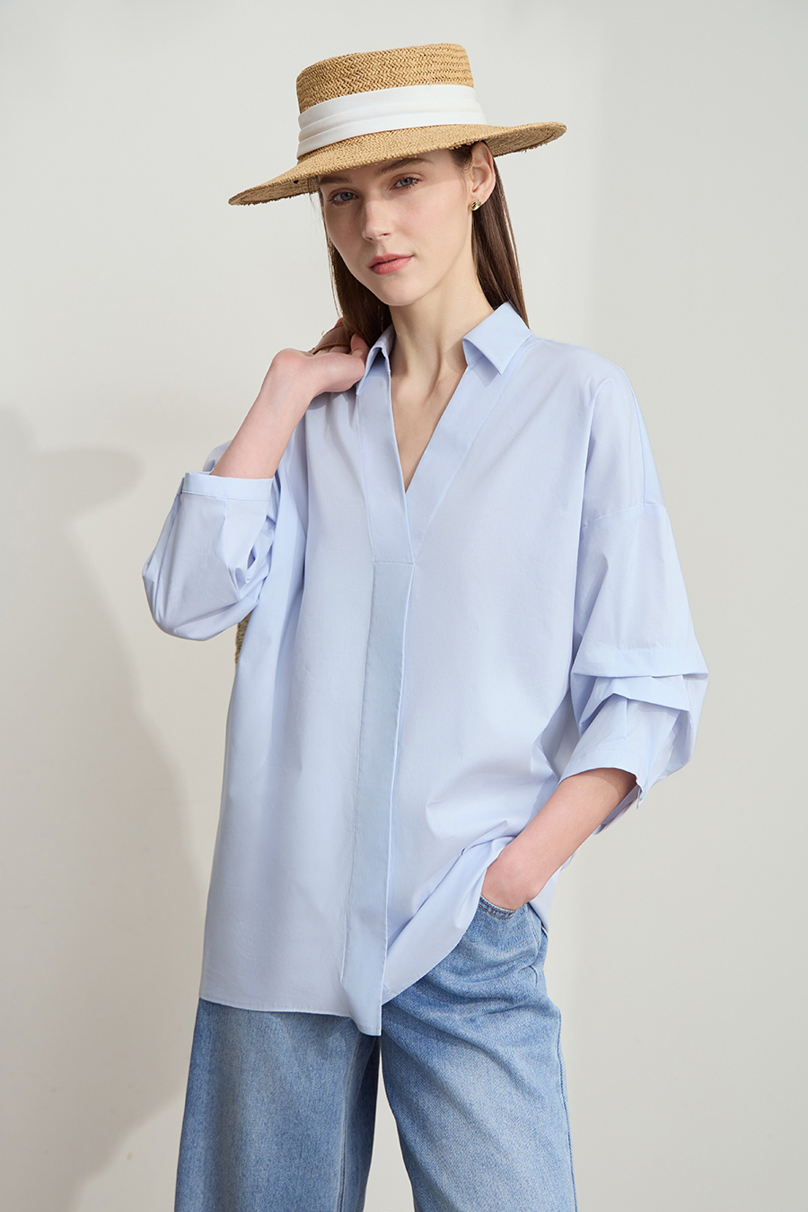 Pleated 3/4 Sleeve Shirt