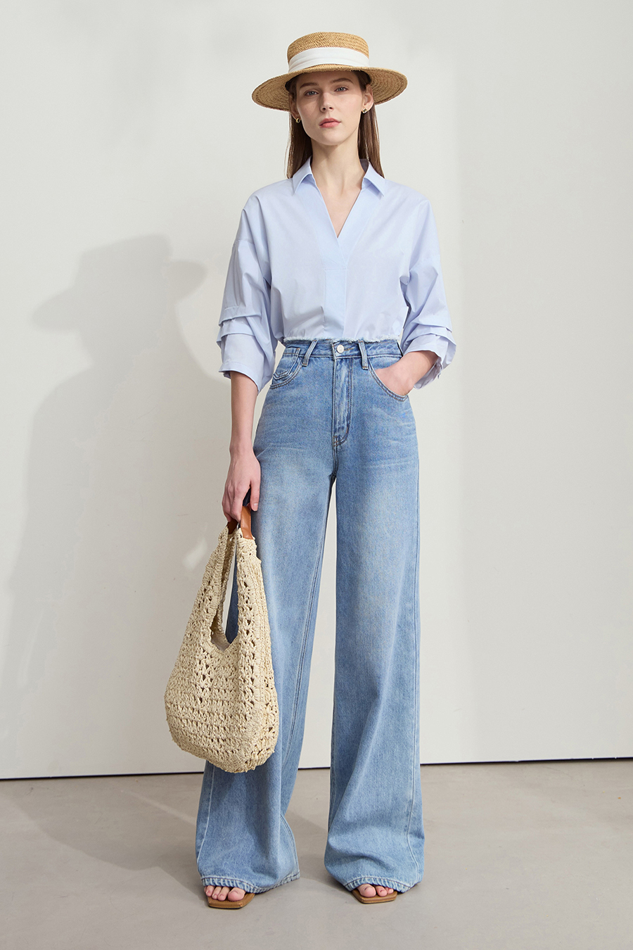 Pleated 3/4 Sleeve Shirt