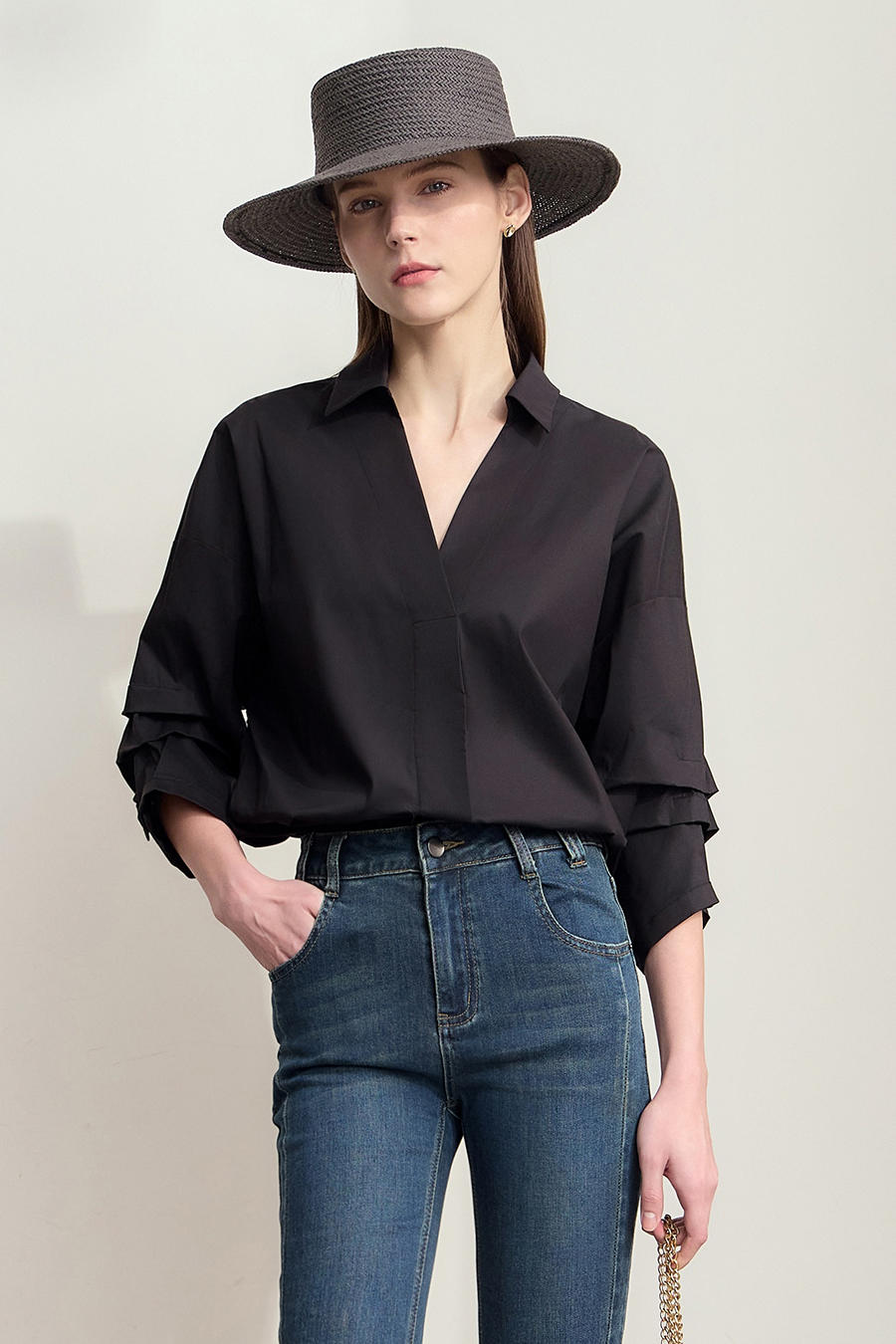 Pleated 3/4 Sleeve Shirt