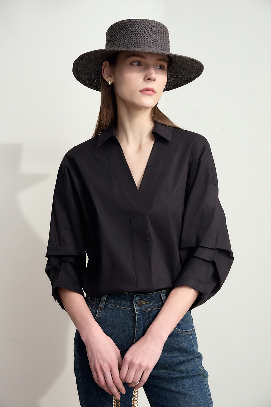Pleated 3/4 Sleeve Shirt