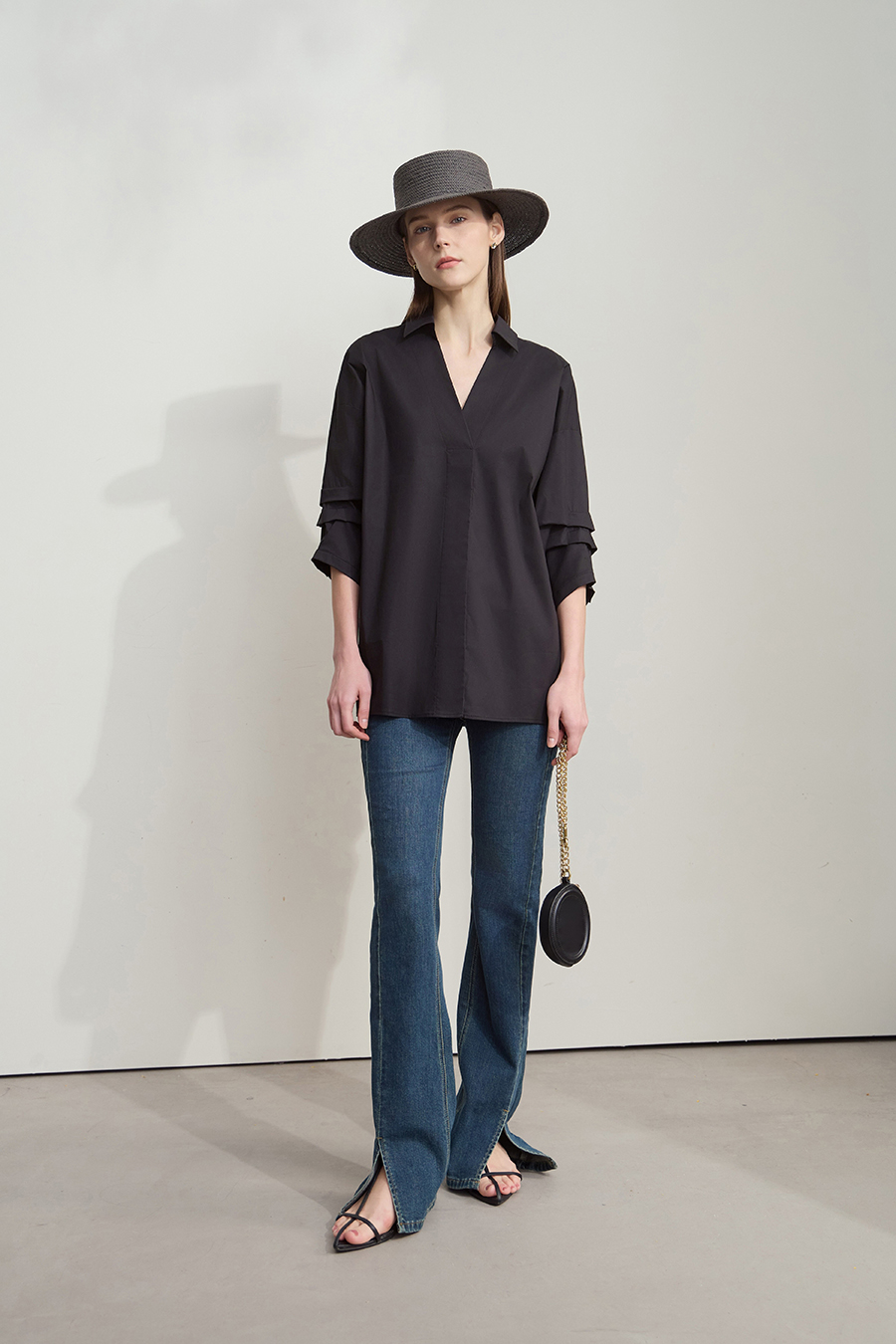 Pleated 3/4 Sleeve Shirt