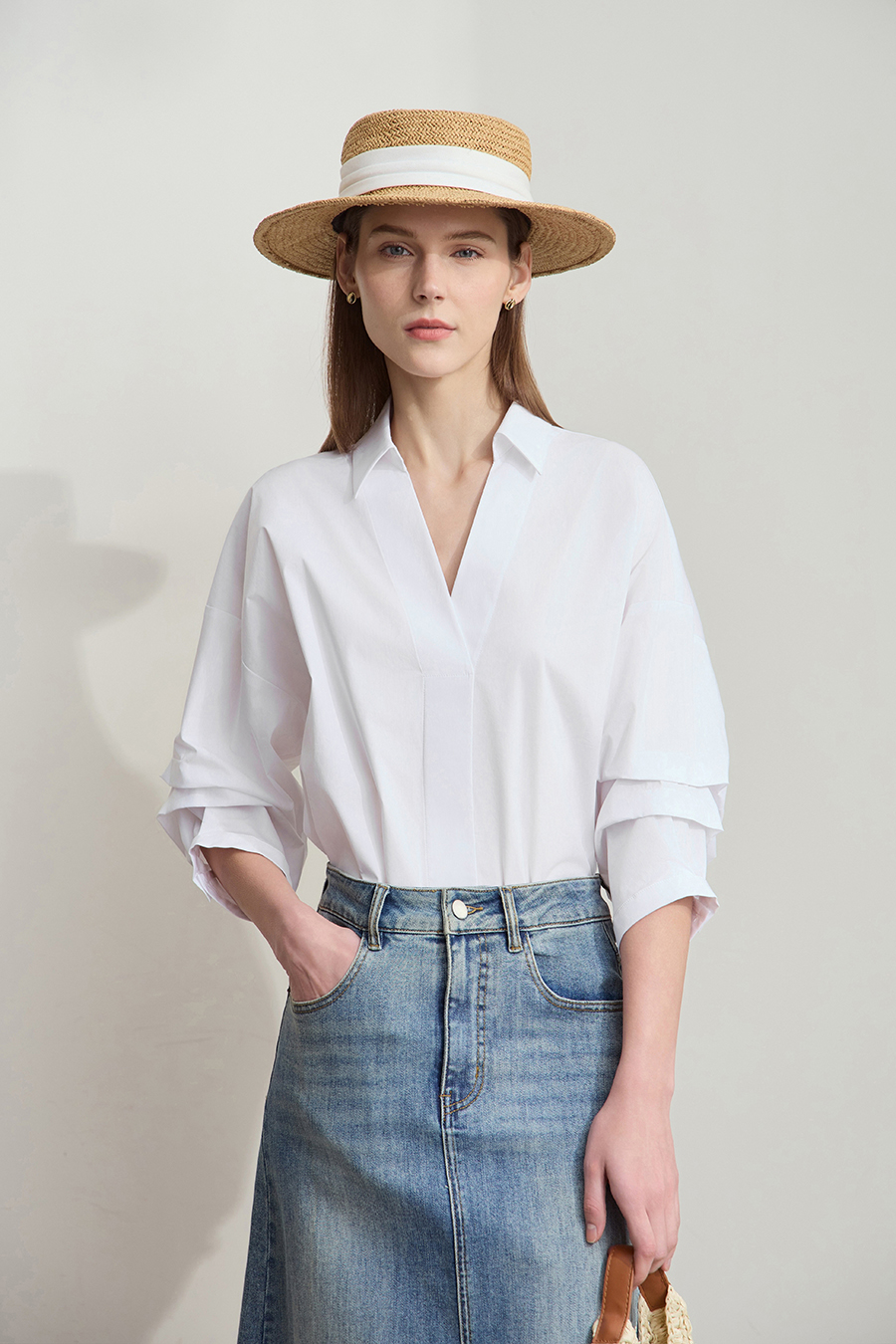 Pleated 3/4 Sleeve Shirt