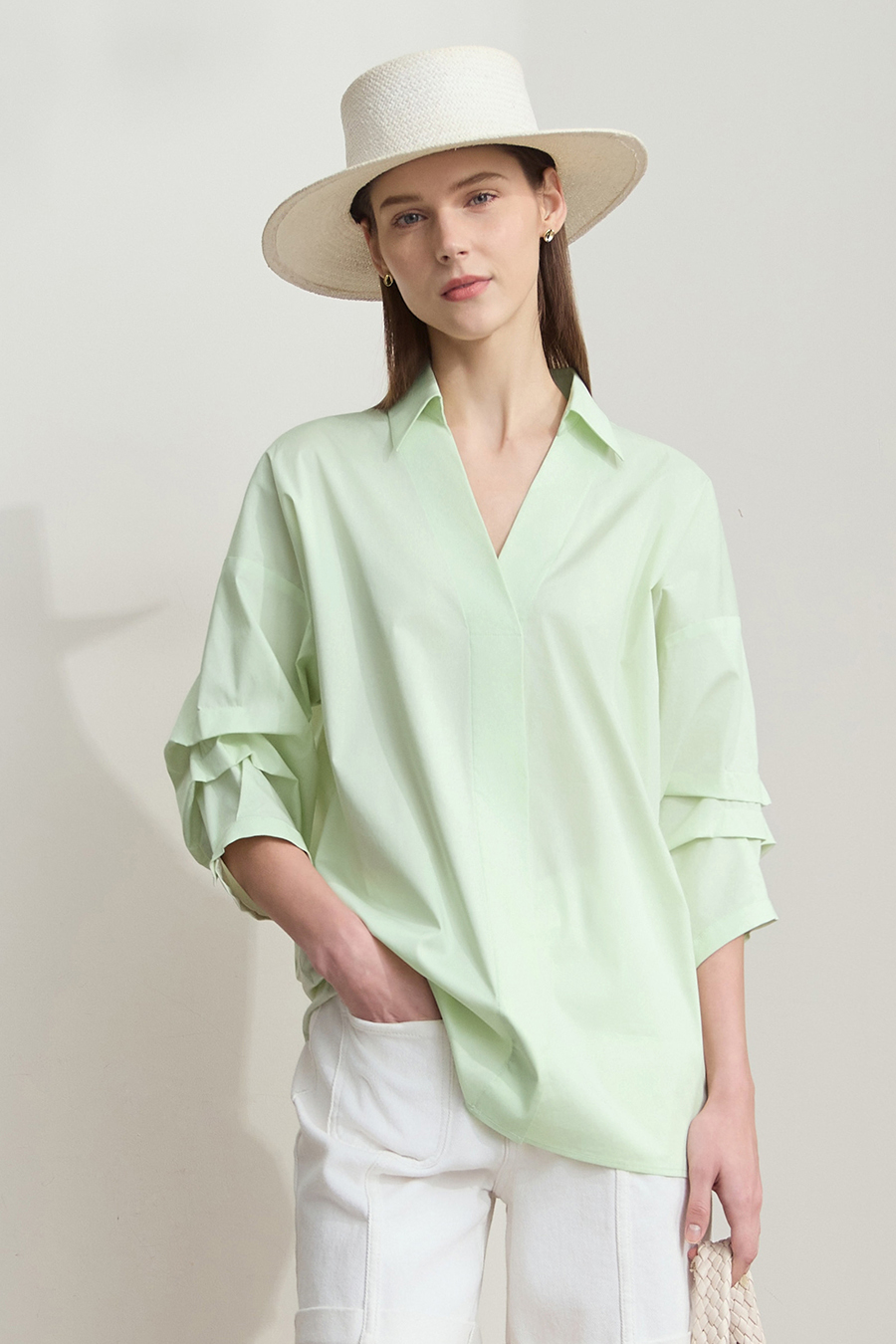 Pleated 3/4 Sleeve Shirt