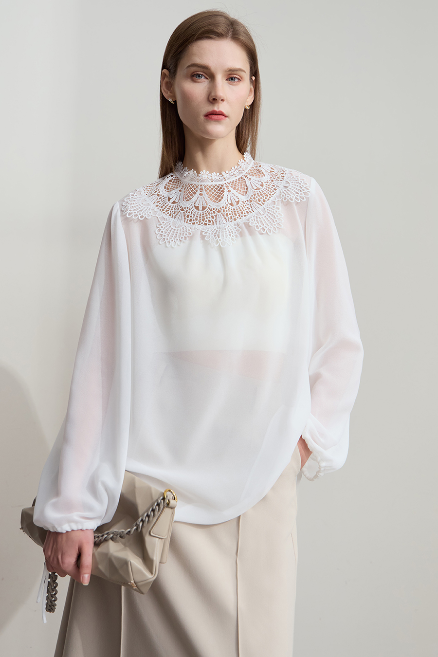 Lantern Sleeve Light Chiffon Blouse