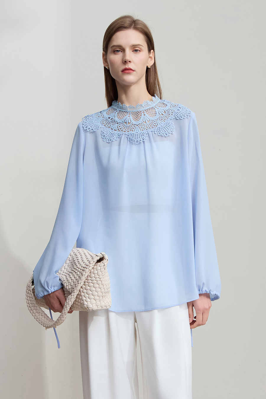Lantern Sleeve Light Chiffon Blouse