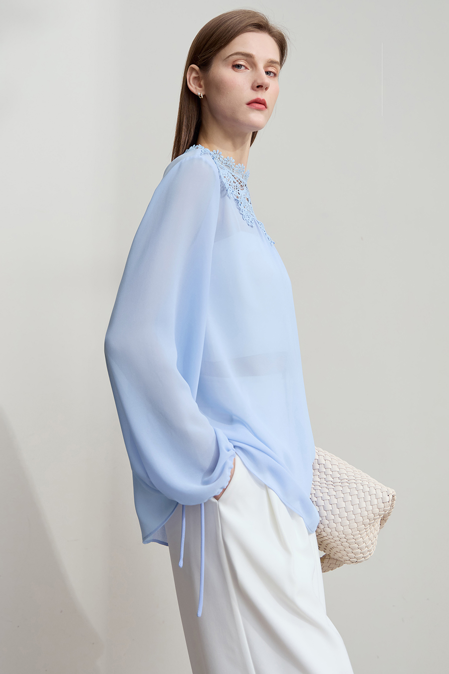 Lantern Sleeve Light Chiffon Blouse