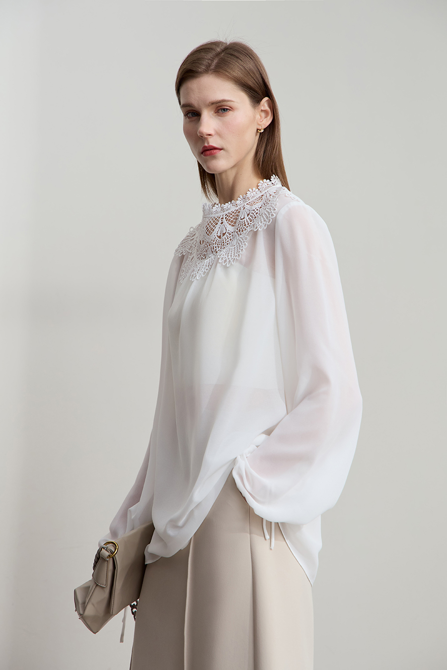 Lantern Sleeve Light Chiffon Blouse