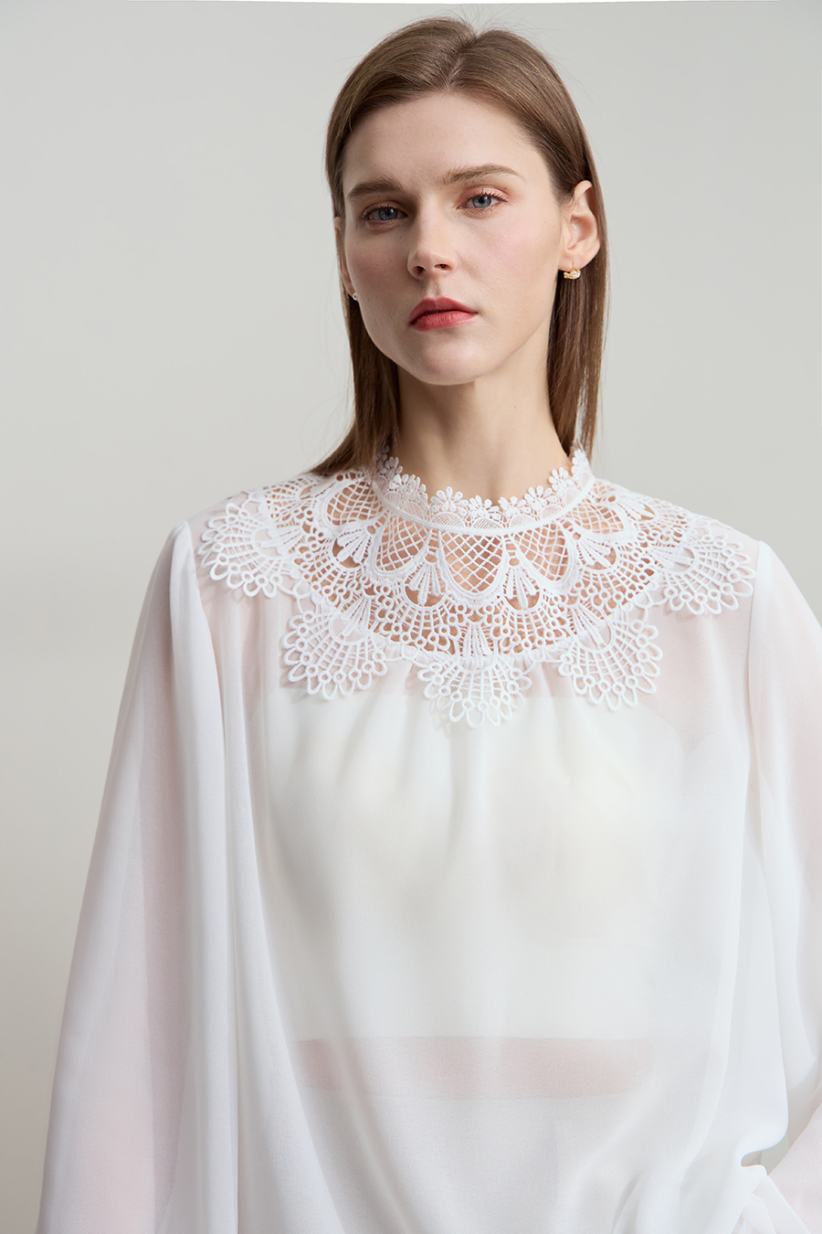 Lantern Sleeve Light Chiffon Blouse