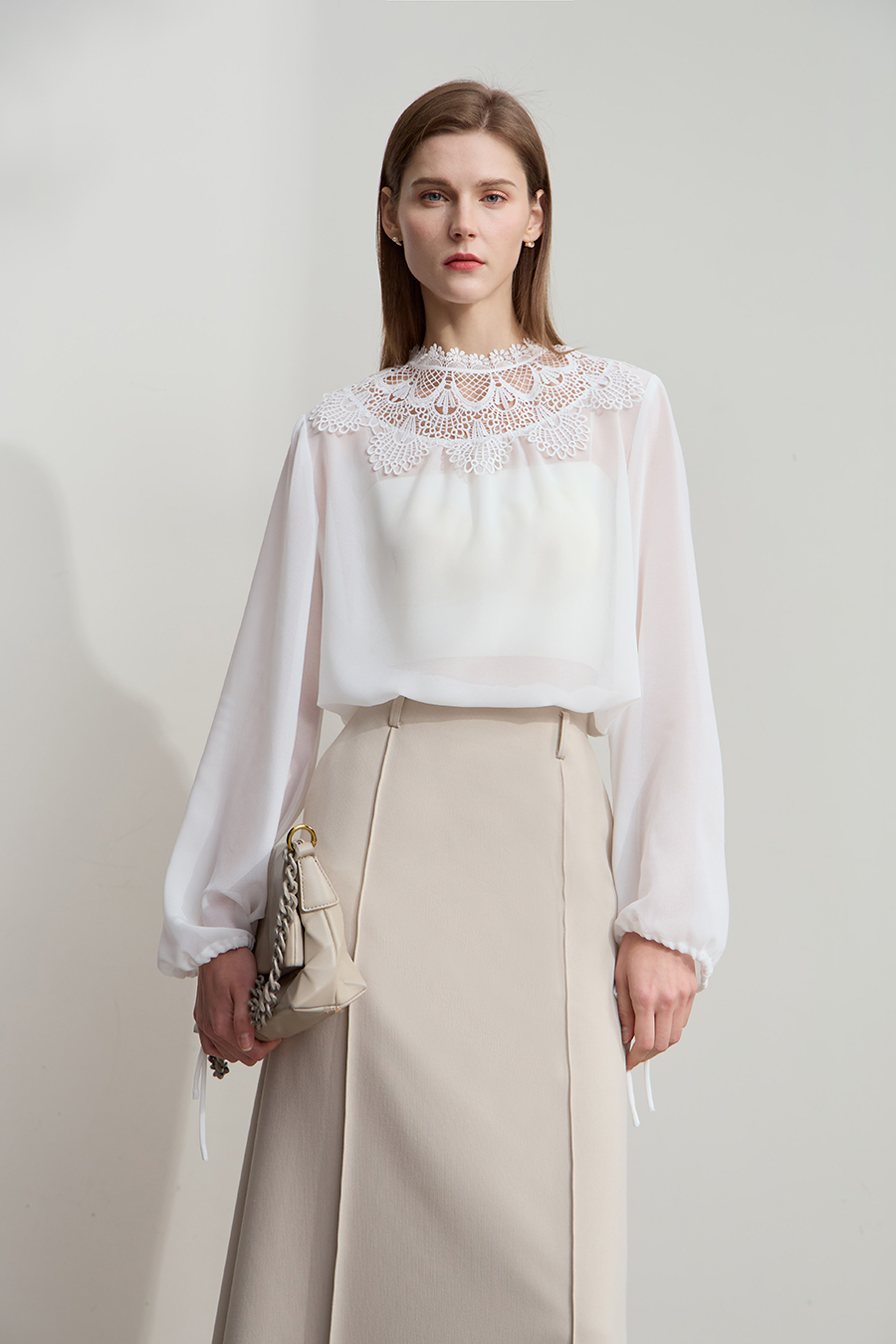 Lantern Sleeve Light Chiffon Blouse