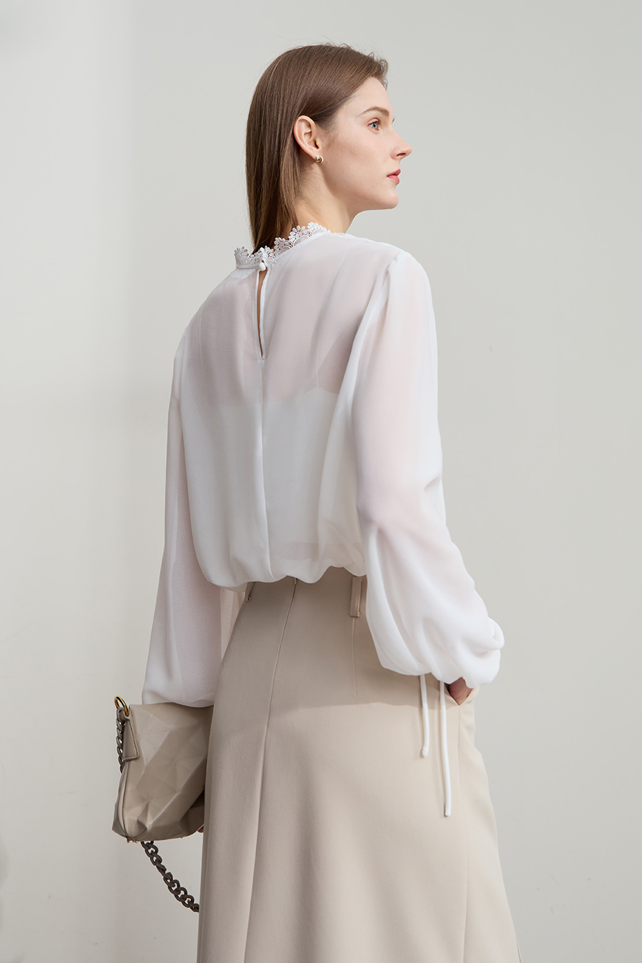 Lantern Sleeve Light Chiffon Blouse
