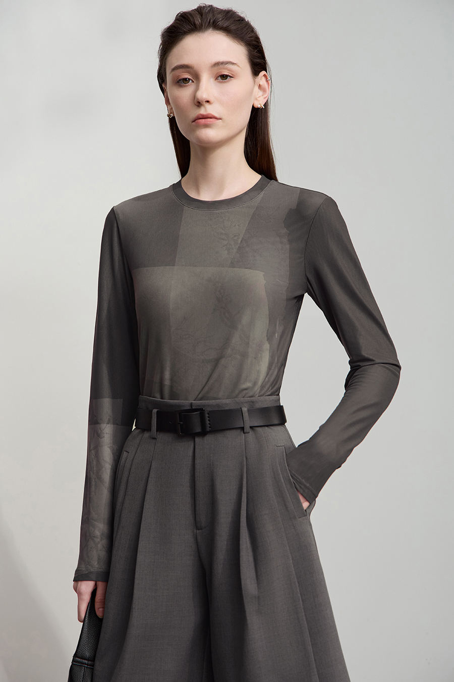 Crew Neck Printed Mesh T-shirt