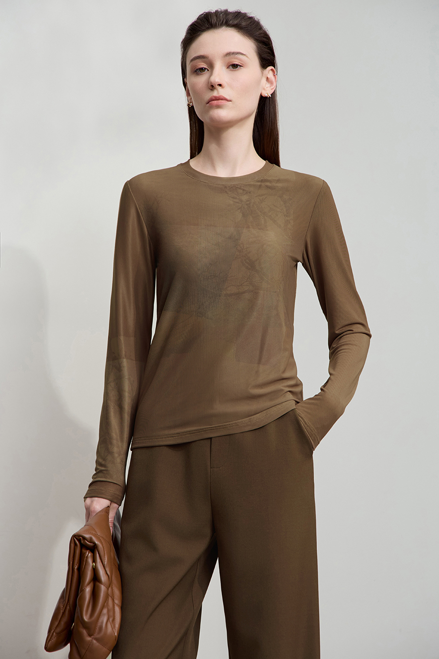 Crew Neck Printed Mesh T-shirt