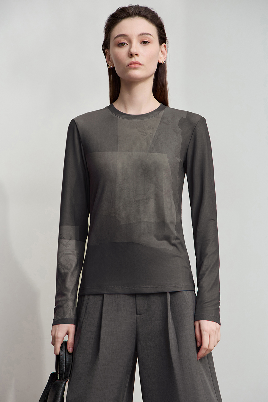 Crew Neck Printed Mesh T-shirt