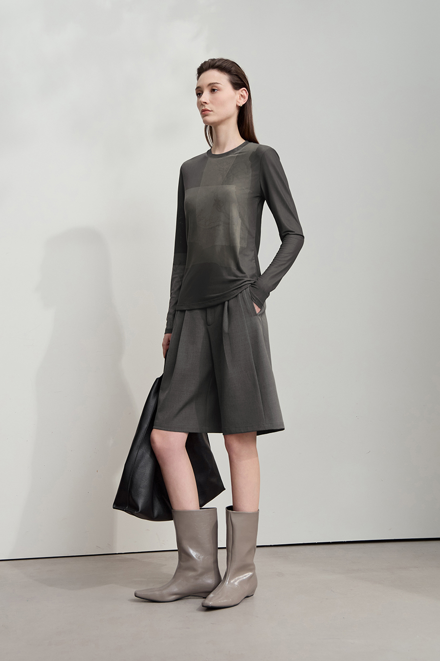 Crew Neck Printed Mesh T-shirt