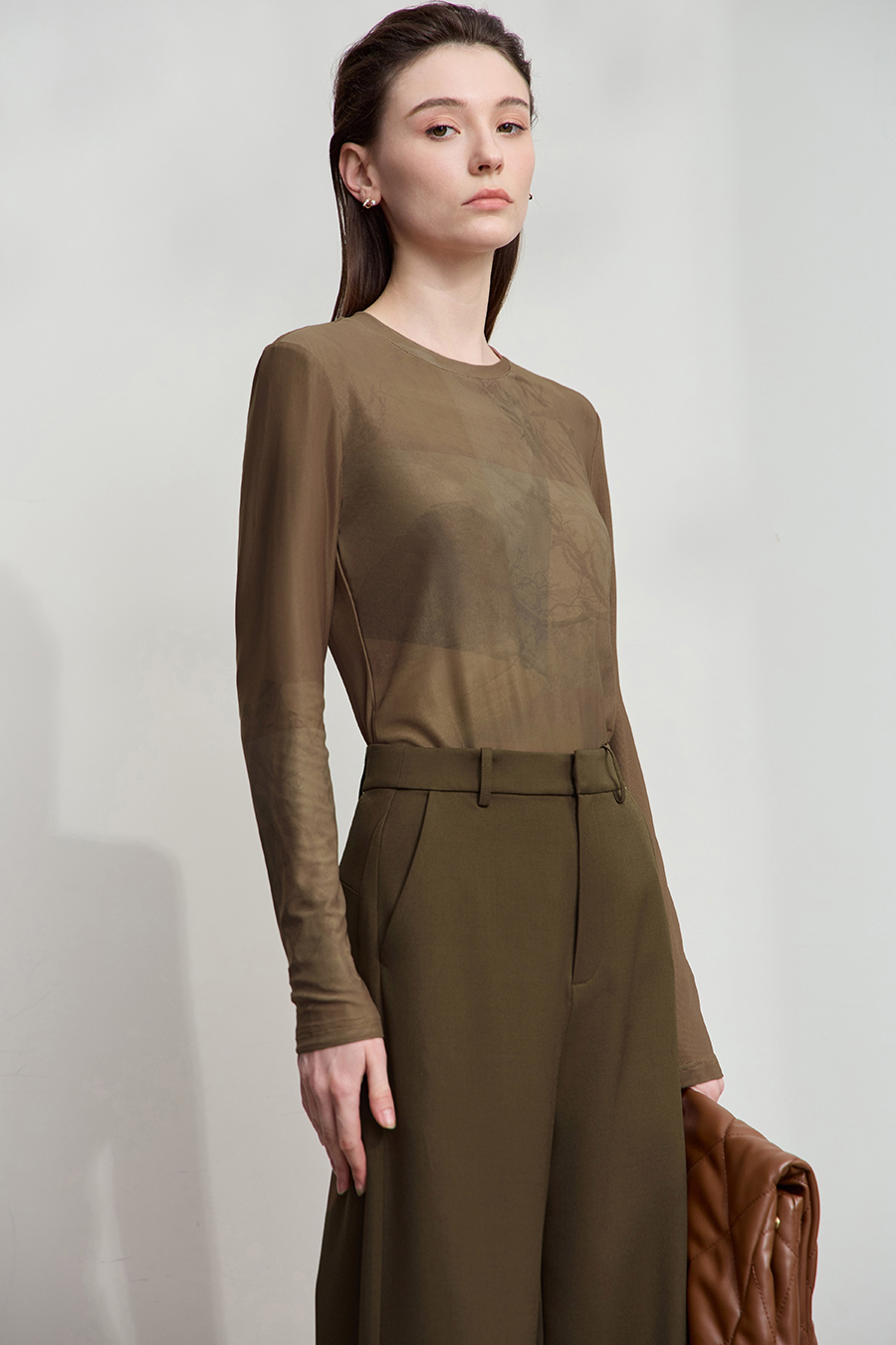 Crew Neck Printed Mesh T-shirt