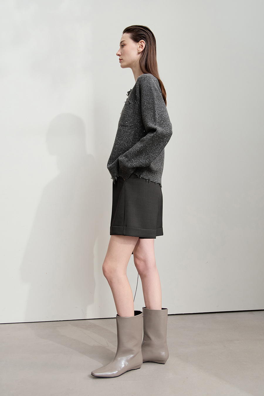 Tweed Sequin Knitted Cardigan|AMII-AMII.com