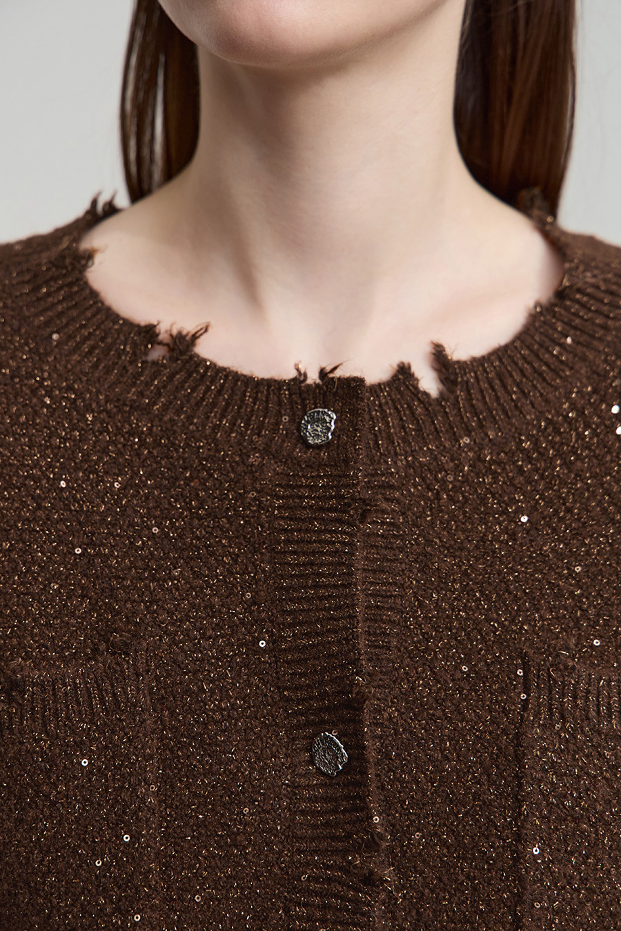 Tweed Sequin Knitted Cardigan|AMII-AMII.com