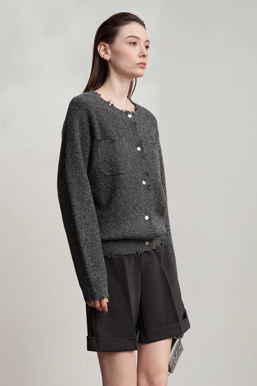 Tweed Sequin Knitted Cardigan|AMII-AMII.com