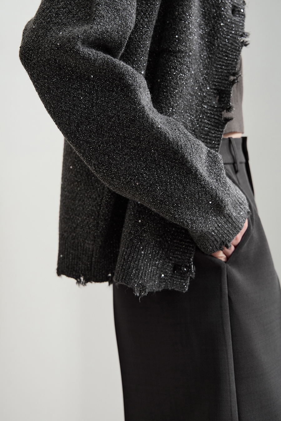 Tweed Sequin Knitted Cardigan|AMII-AMII.com