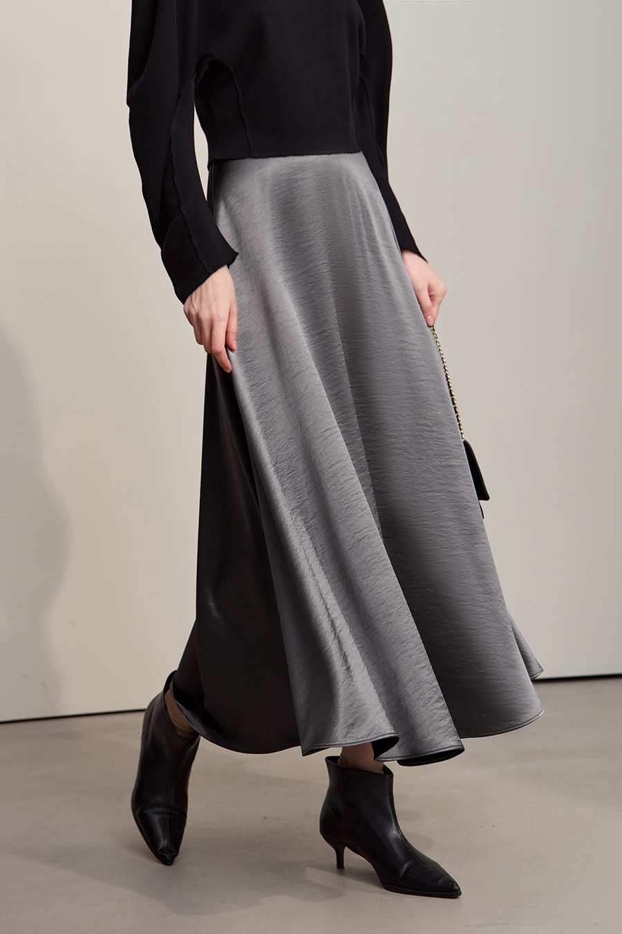 Loose Long Satin Midi Skirt|AMII-AMII.com