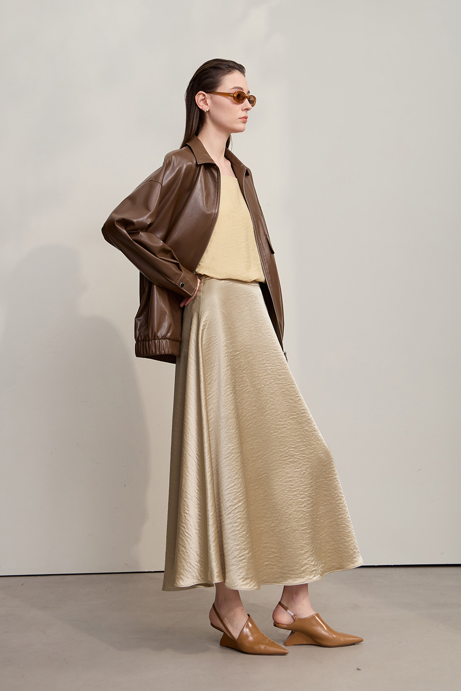 Loose Long Satin Midi Skirt|AMII-AMII.com