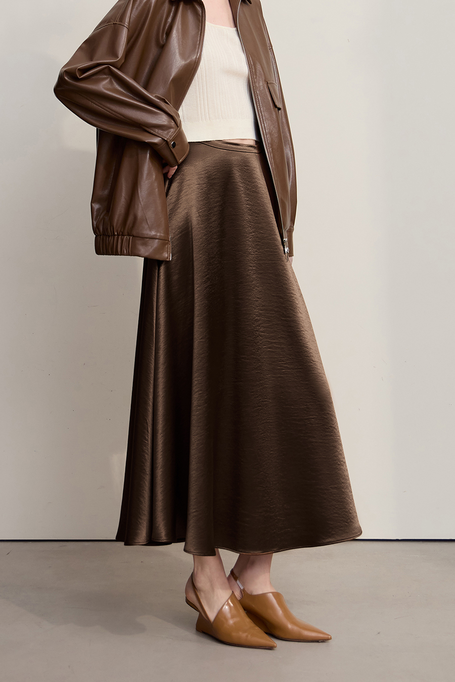 Loose Long Satin Midi Skirt|AMII-AMII.com