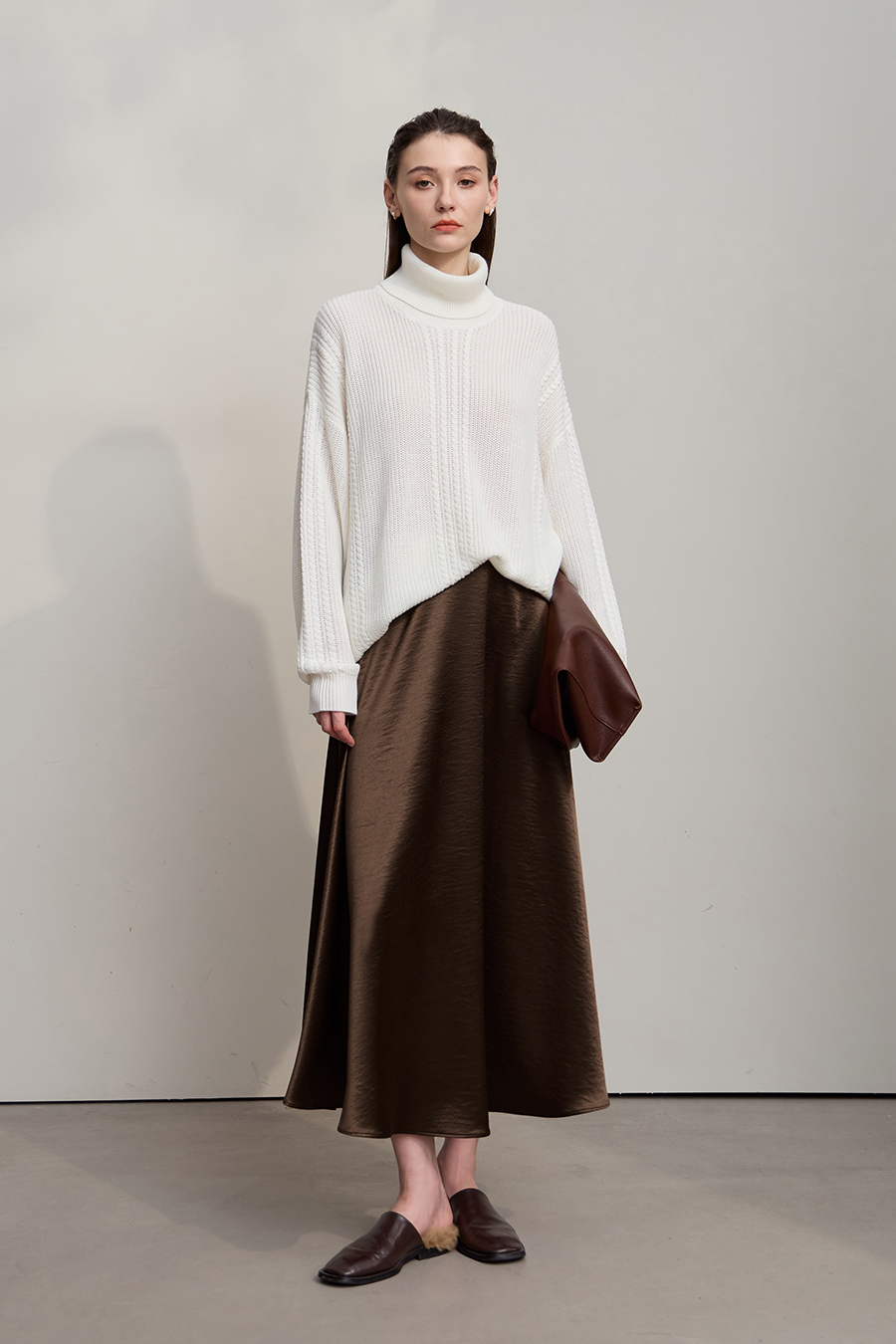 Loose Long Satin Midi Skirt|AMII-AMII.com