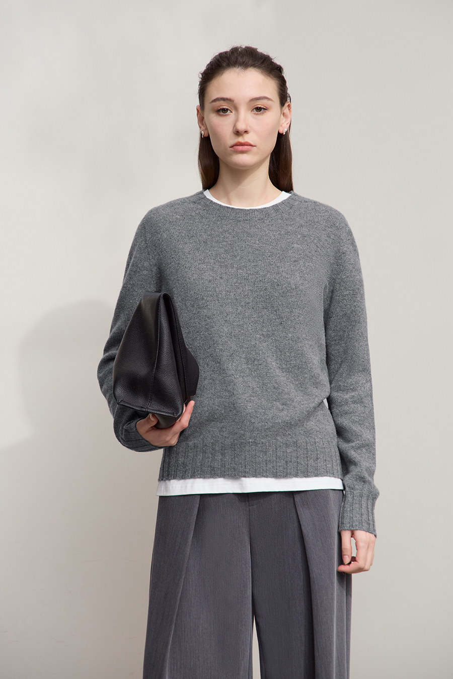 Crew Neck Solid Color Wool Sweater|AMII-AMII.com