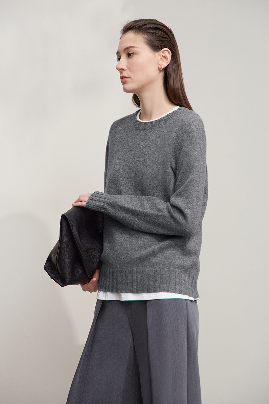 Crew Neck Solid Color Wool Sweater|AMII-AMII.com