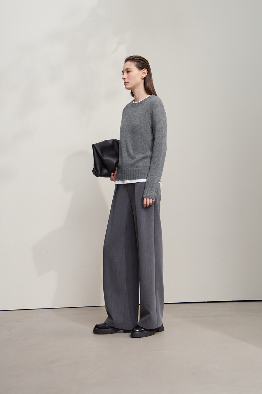 Crew Neck Solid Color Wool Sweater|AMII-AMII.com