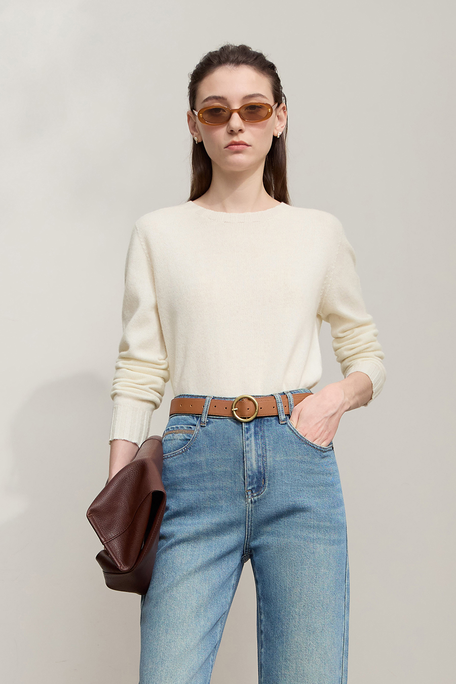 Crew Neck Solid Color Wool Sweater|AMII-AMII.com