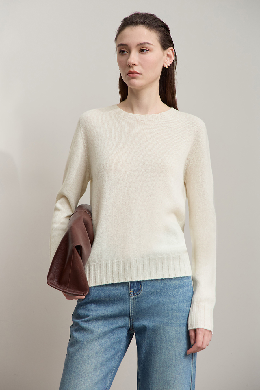 Crew Neck Solid Color Wool Sweater|AMII-AMII.com