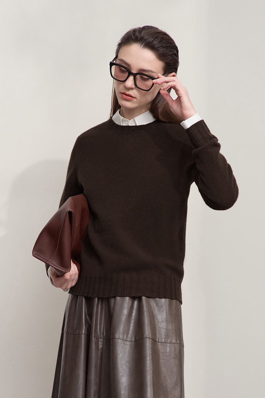 Crew Neck Solid Color Wool Sweater|AMII-AMII.com