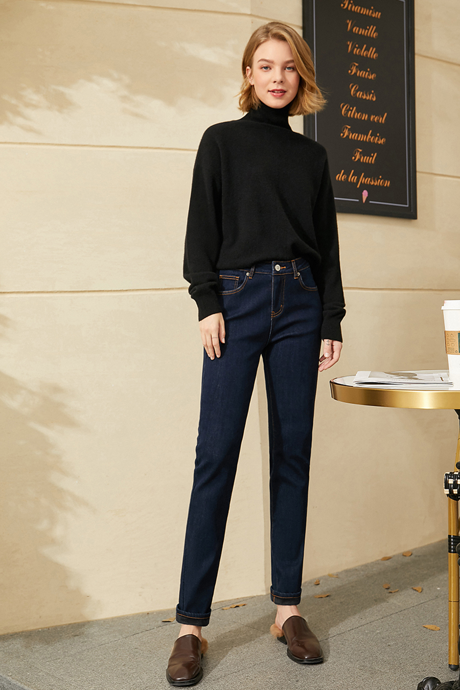 Slim Fleece - lined Denim Long Pants|AMII-AMII.com
