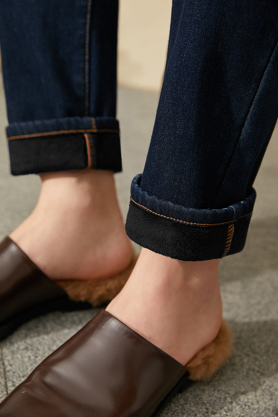 Slim Fleece - lined Denim Long Pants|AMII-AMII.com