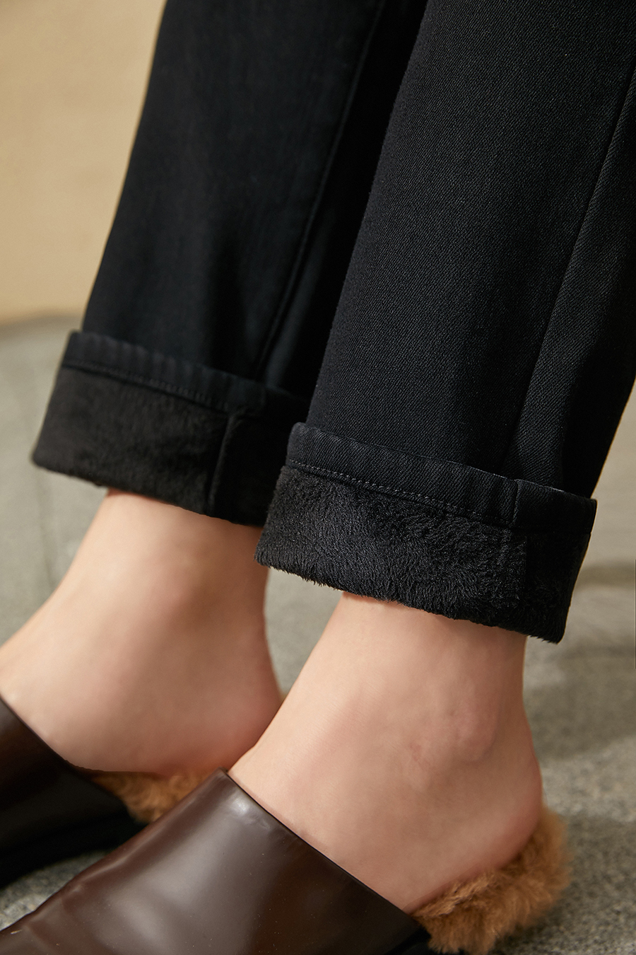 Slim Fleece - lined Denim Long Pants|AMII-AMII.com