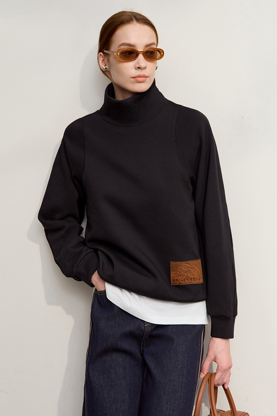 Turtleneck Fleece Embroidered Hoodie|AMII-AMII.com