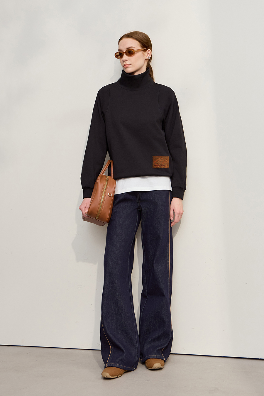 Turtleneck Fleece Embroidered Hoodie|AMII-AMII.com