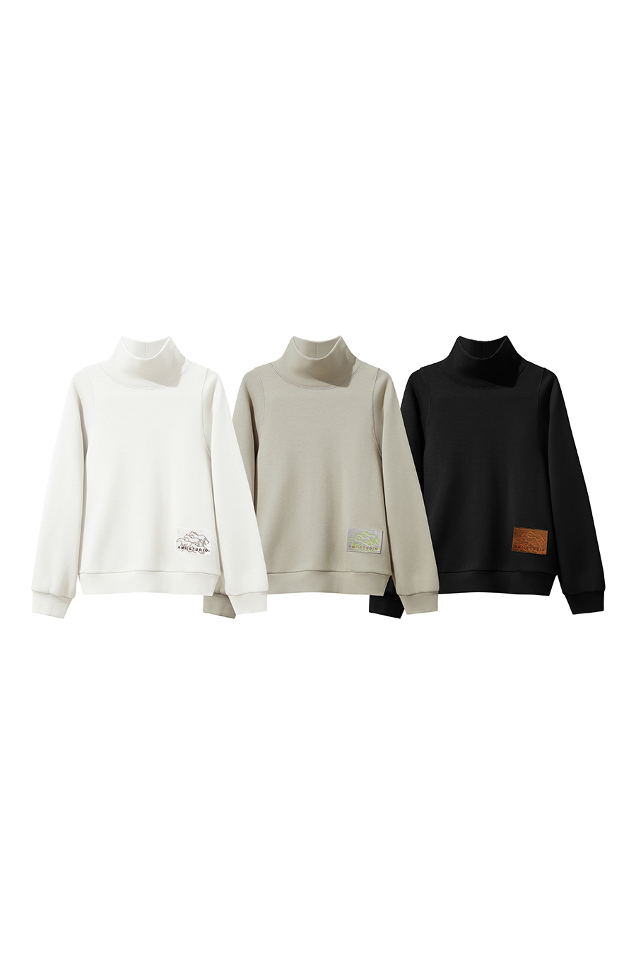 Turtleneck Fleece Embroidered Hoodie|AMII-AMII.com