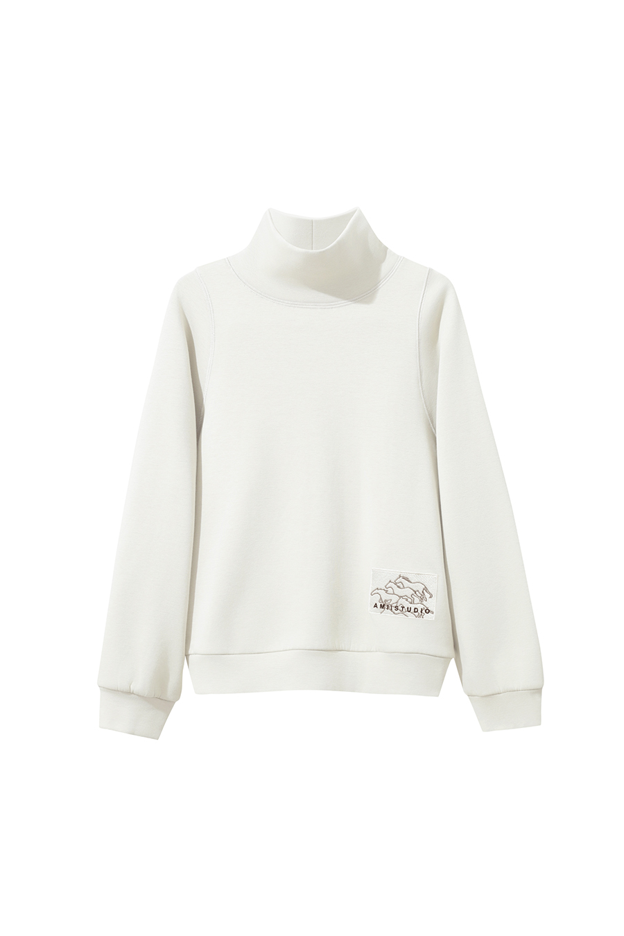 Turtleneck Fleece Embroidered Hoodie|AMII-AMII.com