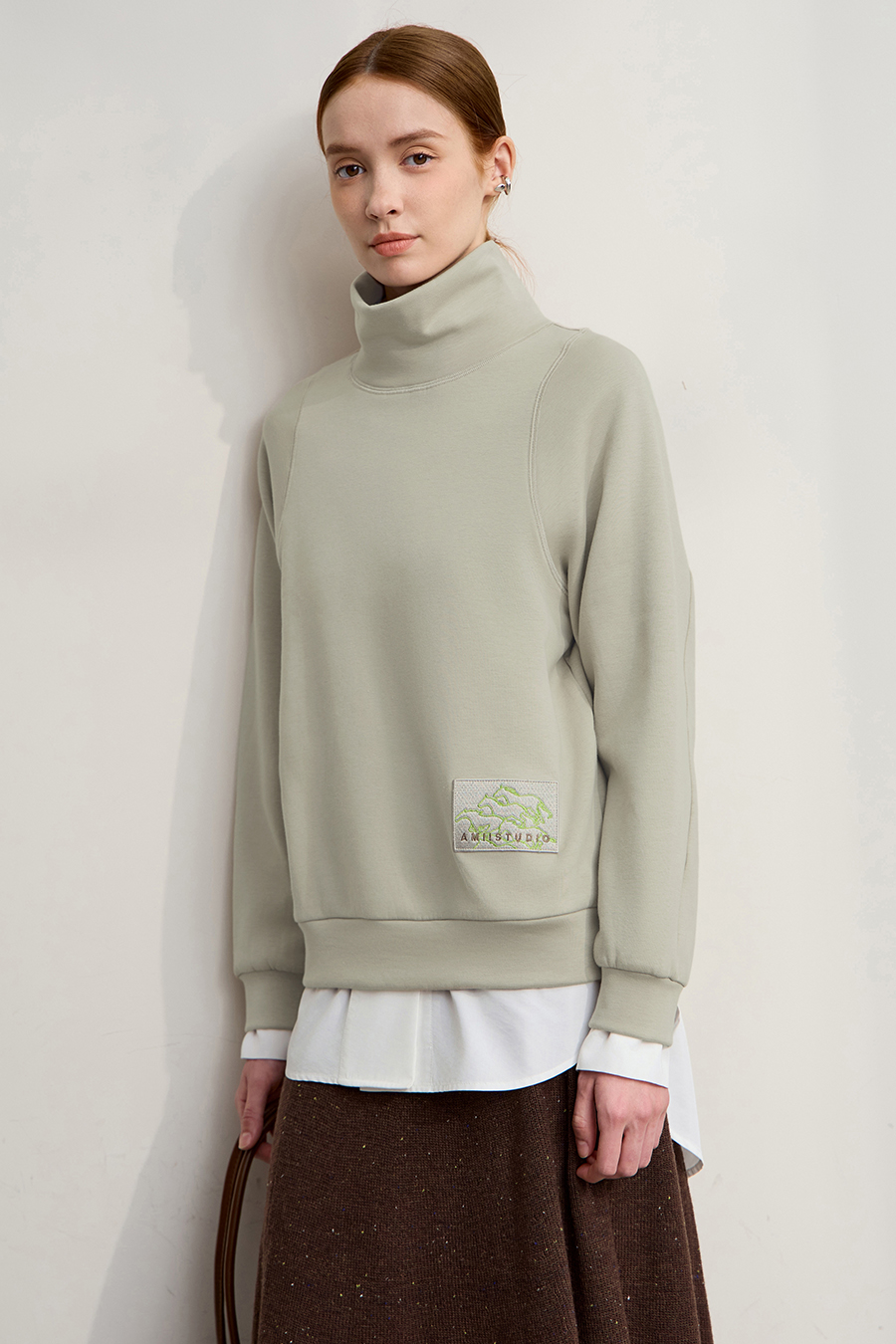 Turtleneck Fleece Embroidered Hoodie|AMII-AMII.com