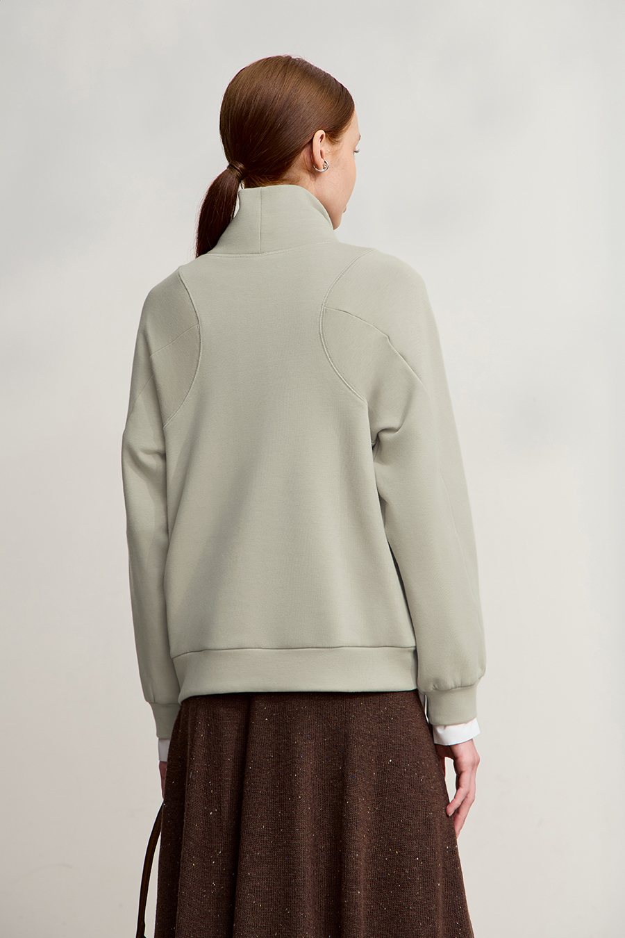 Turtleneck Fleece Embroidered Hoodie|AMII-AMII.com