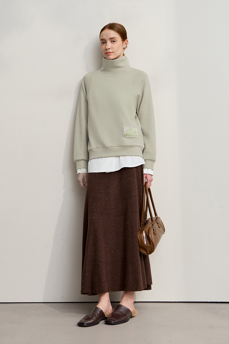 Turtleneck Fleece Embroidered Hoodie|AMII-AMII.com