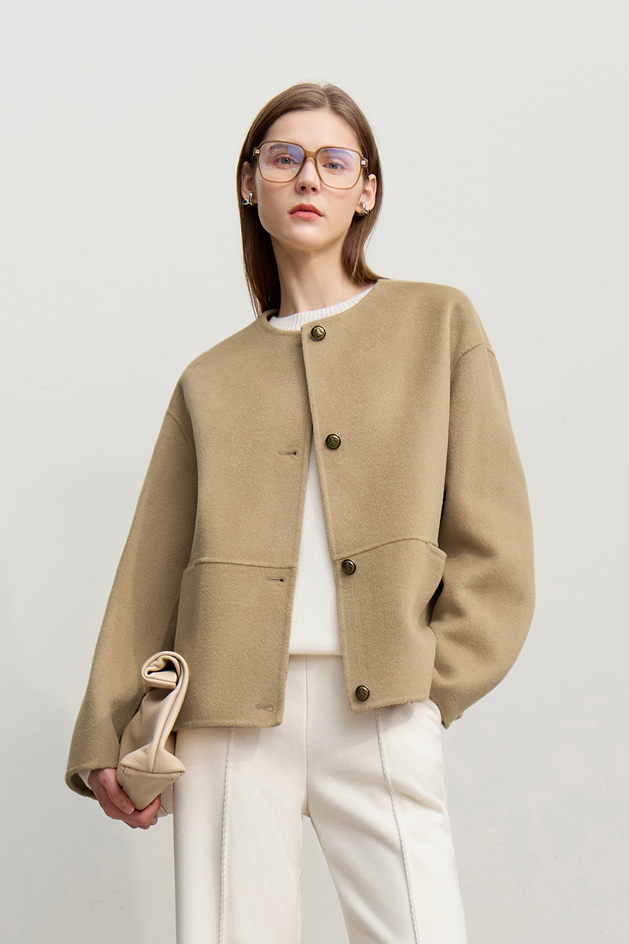 Drop Shoulder Double-faced Wool Coat
