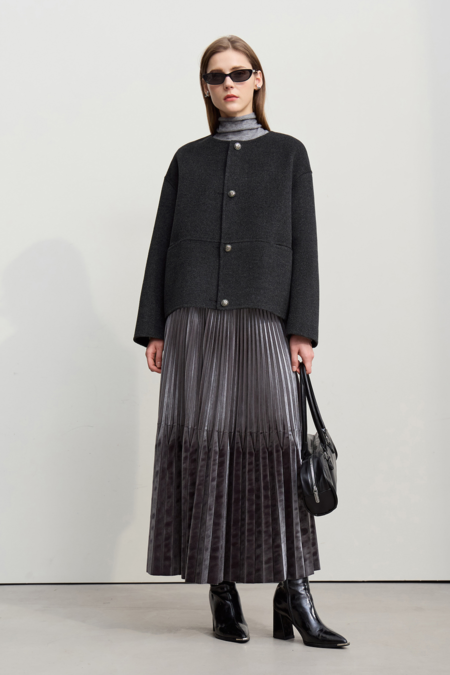 Drop Shoulder Double-faced Wool Coat