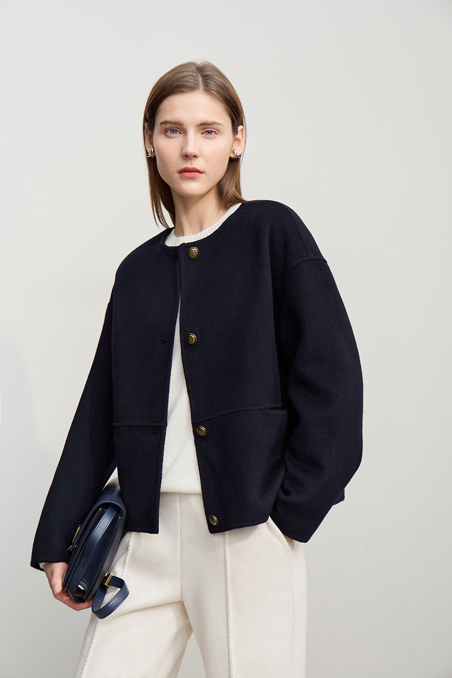 Drop Shoulder Double-faced Wool Coat