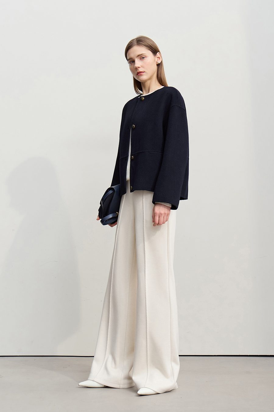 Drop Shoulder Double-faced Wool Coat