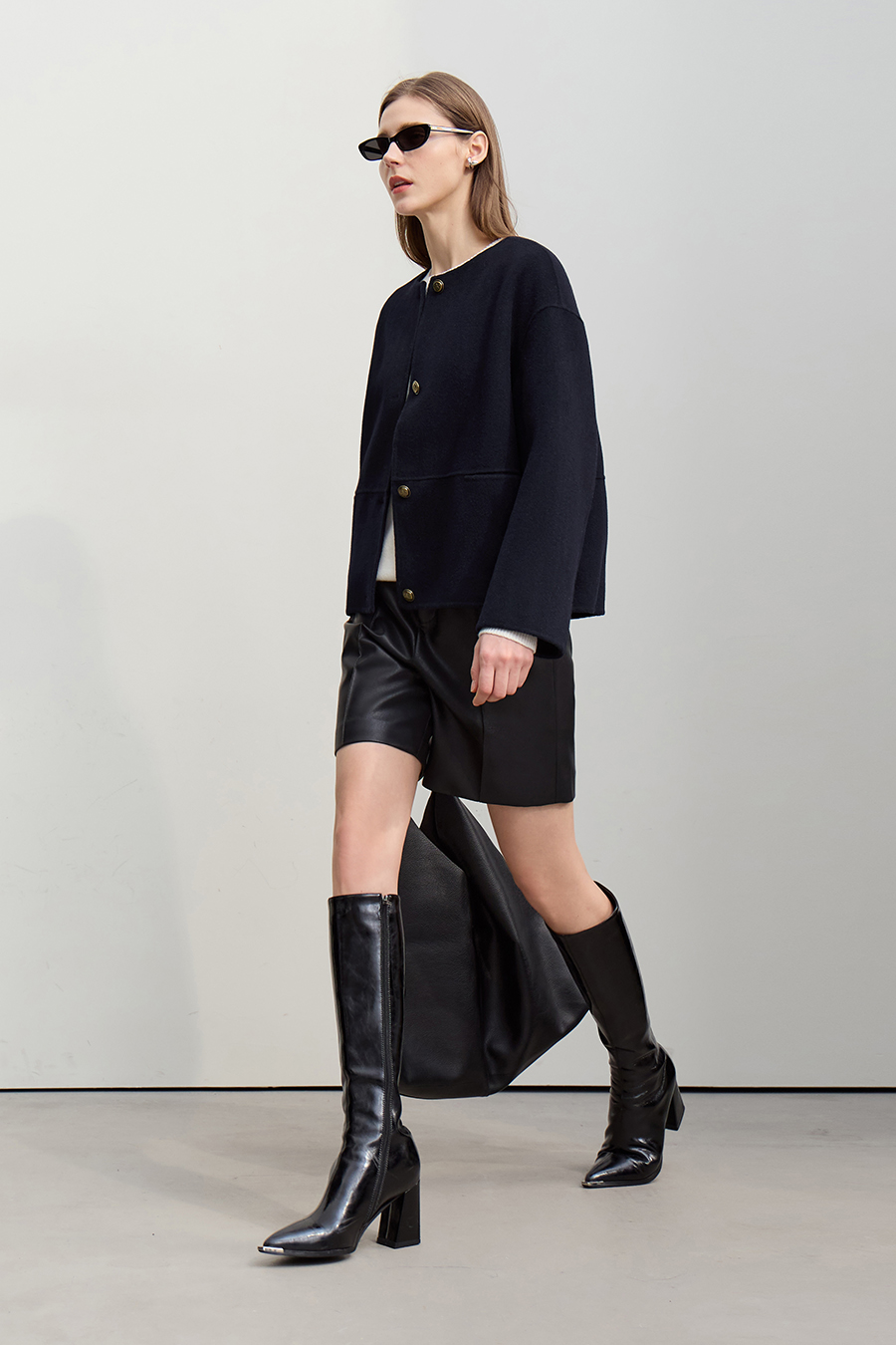 Drop Shoulder Double-faced Wool Coat
