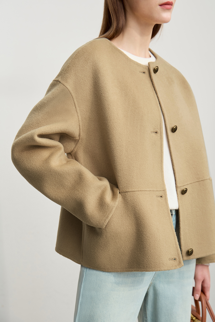 Drop Shoulder Double-faced Wool Coat